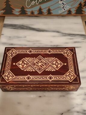 Carved Wood Keepsake Box - Brown & Cream